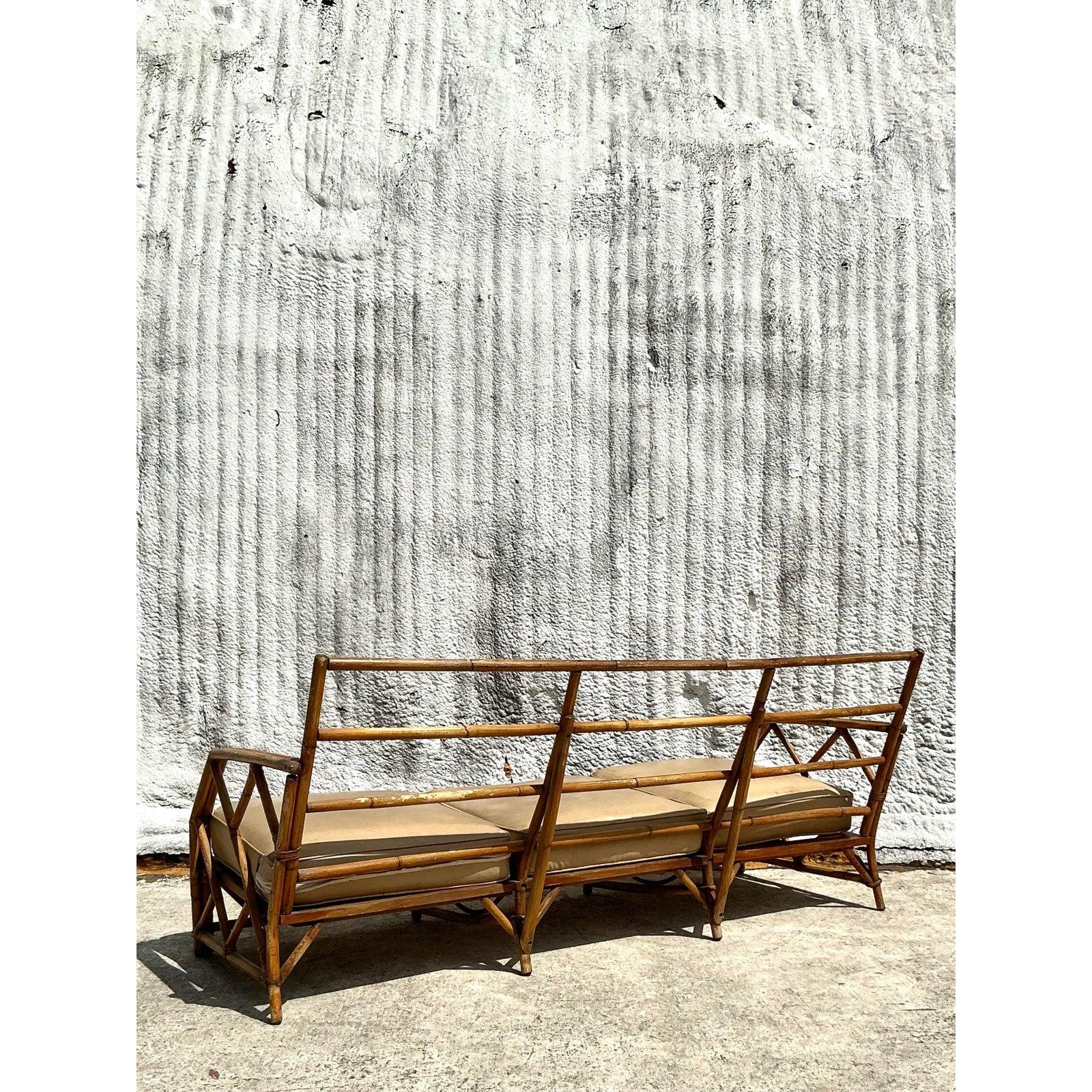 Vintage Coastal Ficks Reed Bamboo Sofa For Sale 2