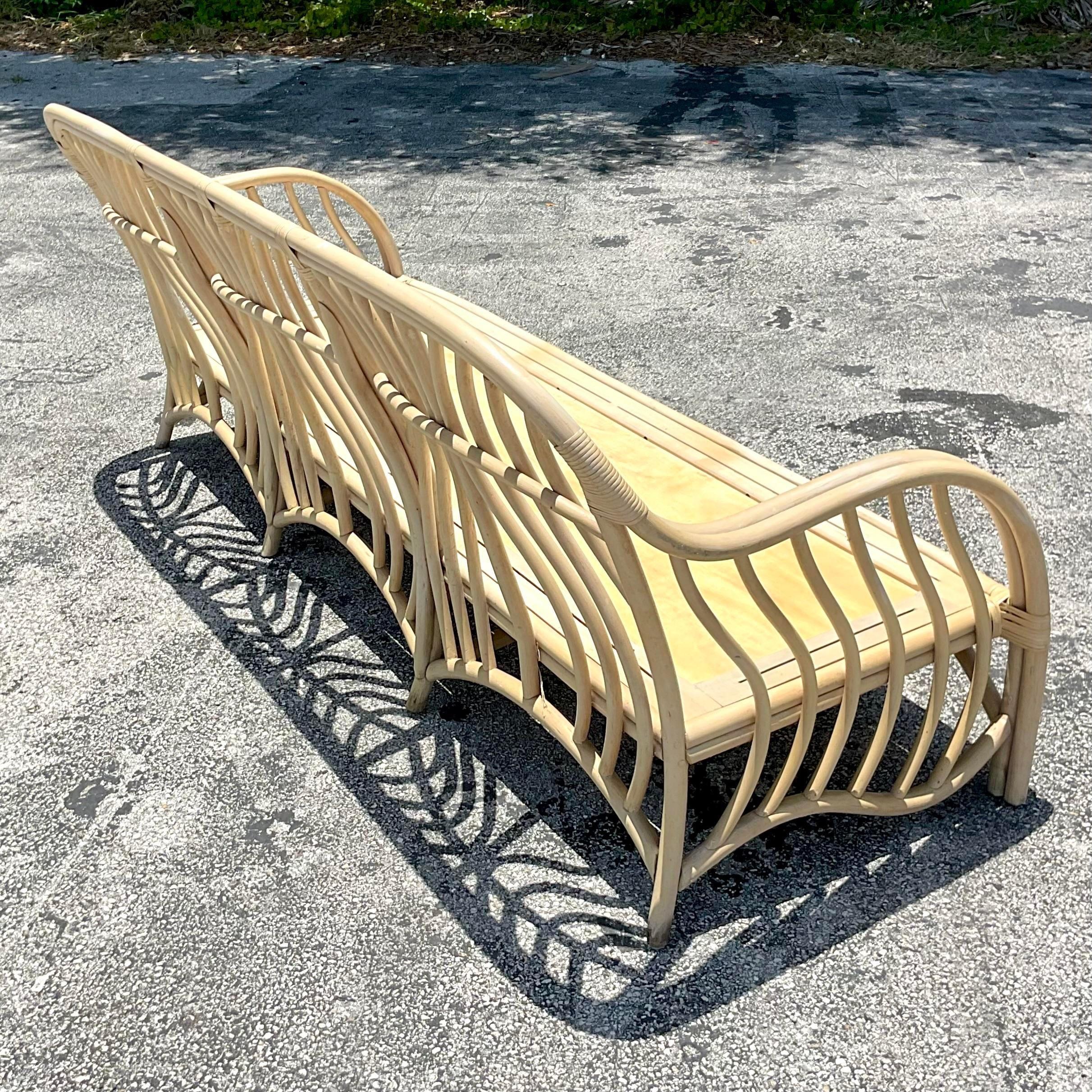 Vintage Coastal Ficks Reed Bent Rattan Sofa at 1stDibs