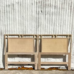 Vintage Coastal Ficks Reed Cerused Rattan Twin Headboards, a Pair