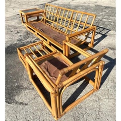 Vintage Coastal Ficks Schilf-Loungesessel und Ottomane