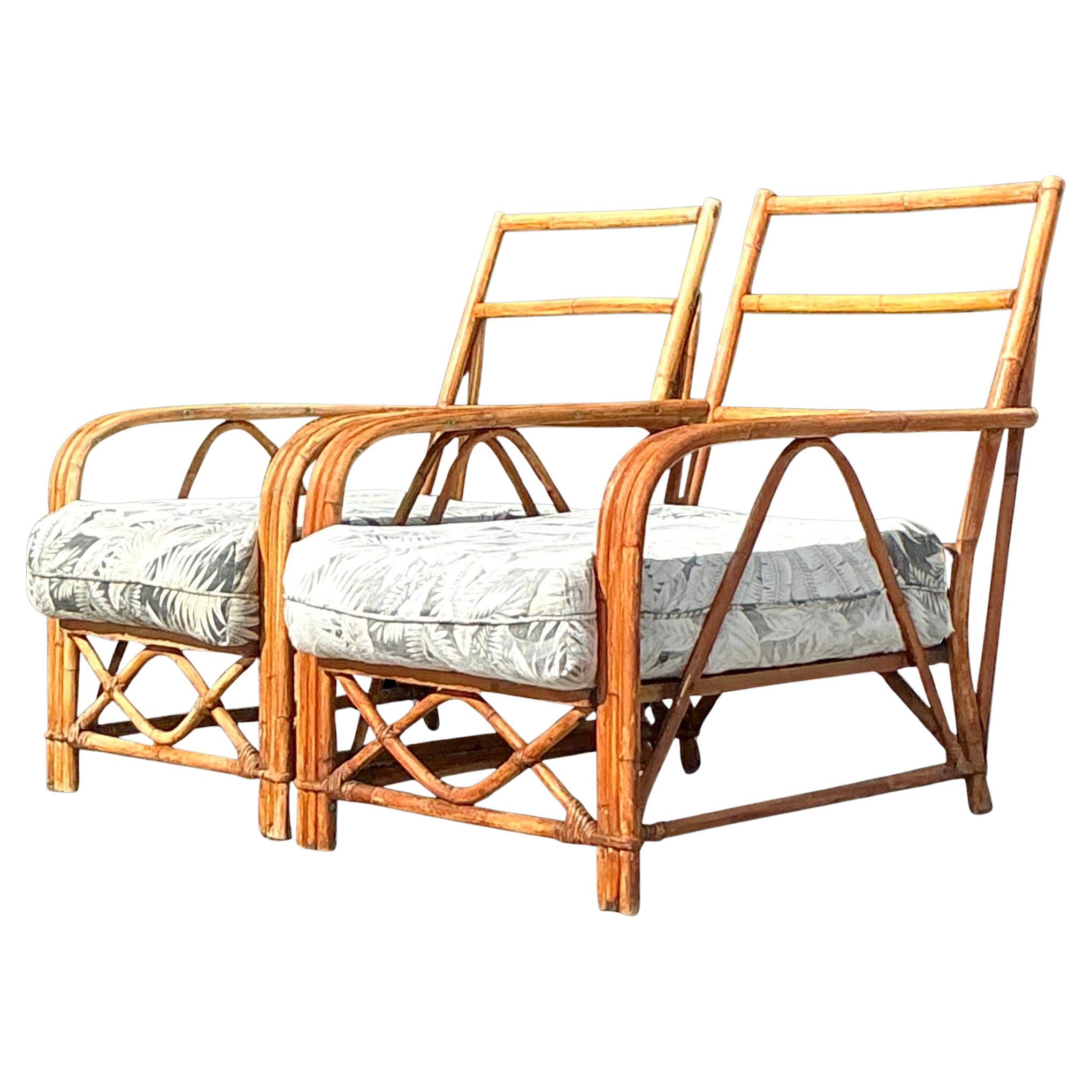 Vintage Coastal Ficks Reed Lounge Chairs - a Pair