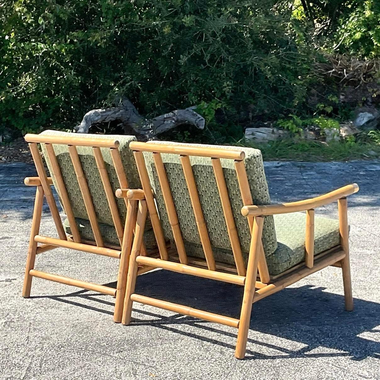 Vintage Coastal Ficks Reed Lounge Chairs After Wisner In Good Condition For Sale In west palm beach, FL