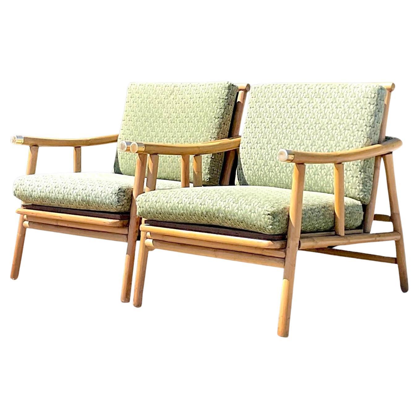 Vintage Coastal Ficks Reed Lounge Chairs After Wisner For Sale