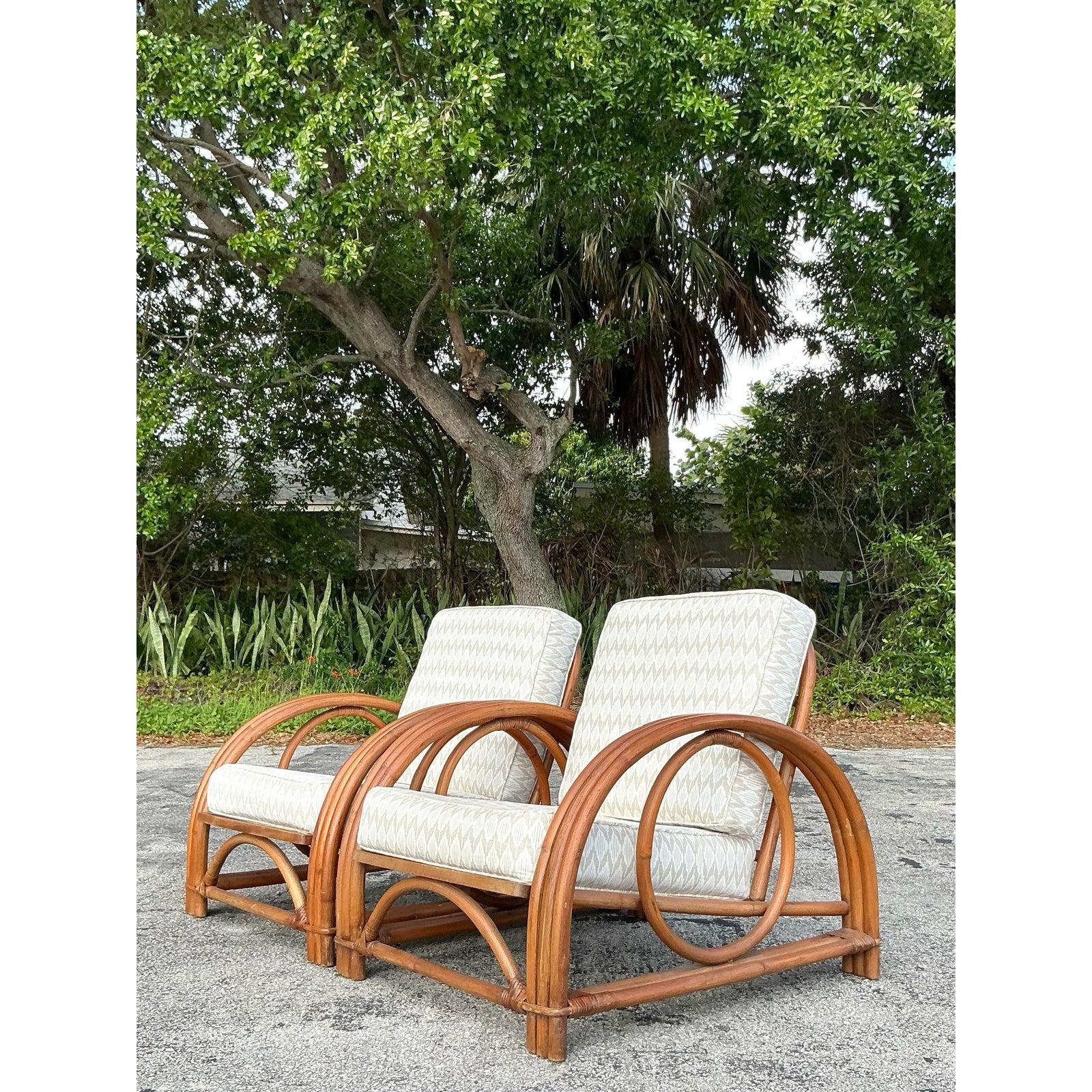 Vintage Coastal Ficks Reed Rattan Lounge Chairs - A Pair For Sale 1