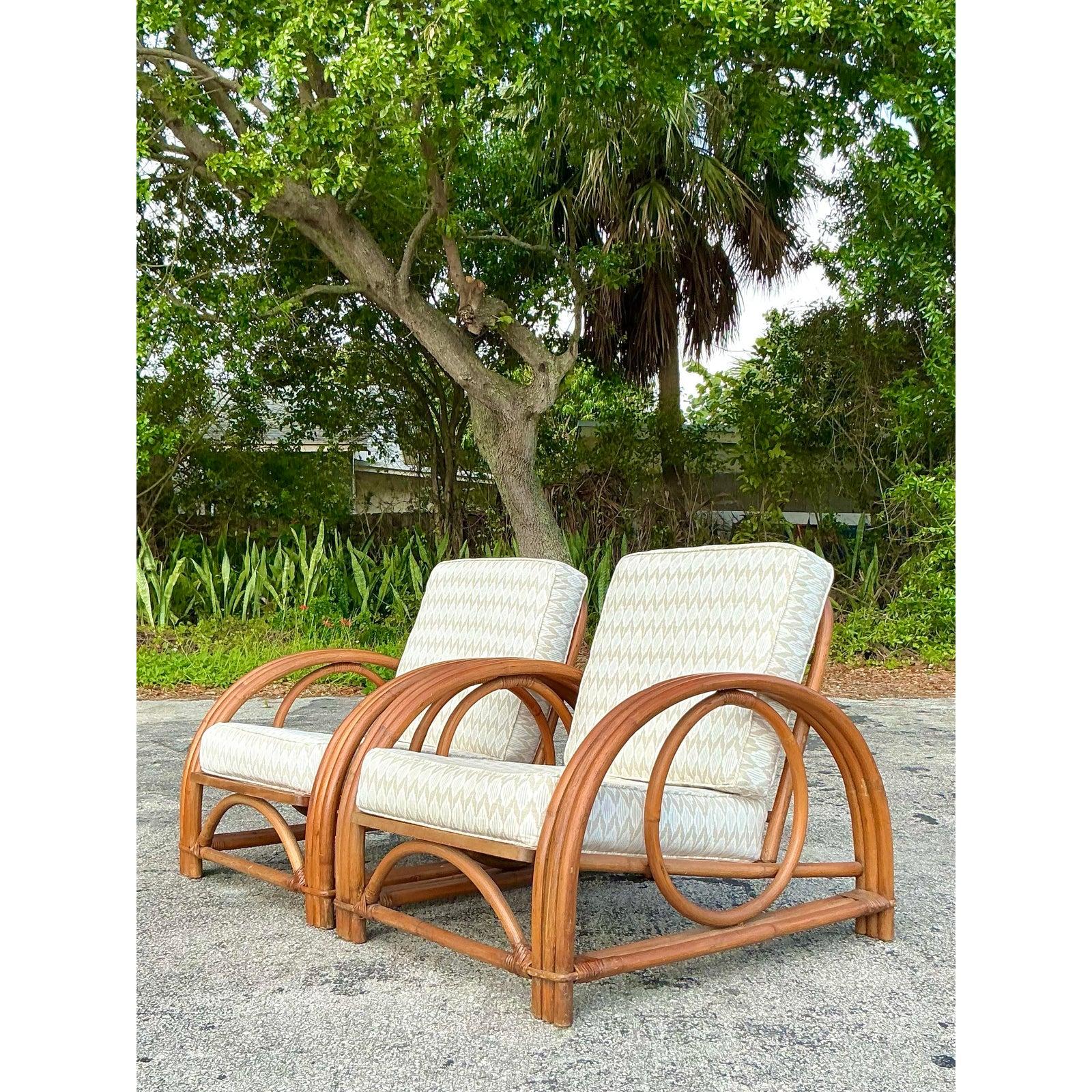 Vintage Coastal Ficks Reed Rattan Lounge Chairs - A Pair For Sale 3