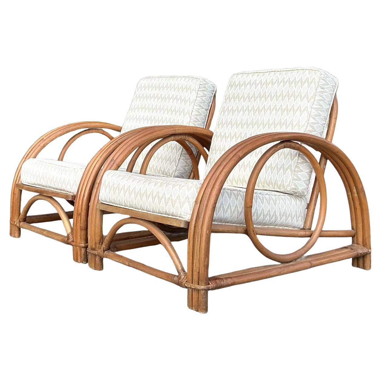 Vintage Coastal Ficks Reed Rattan Lounge Stühle - ein Paar