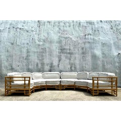 Vintage Coastal Ficks Reed Rattan Sectional With Caterpillar Fringe