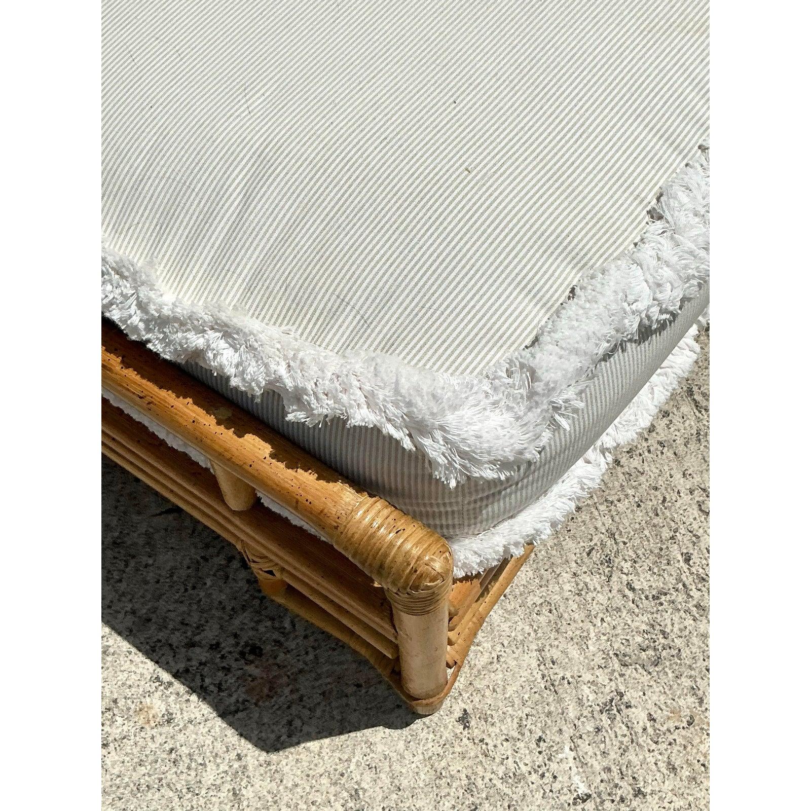 Vintage Coastal Ficks Reed Rattan Sectional With Caterpillar Fringe In Good Condition In West Palm Beach, FL