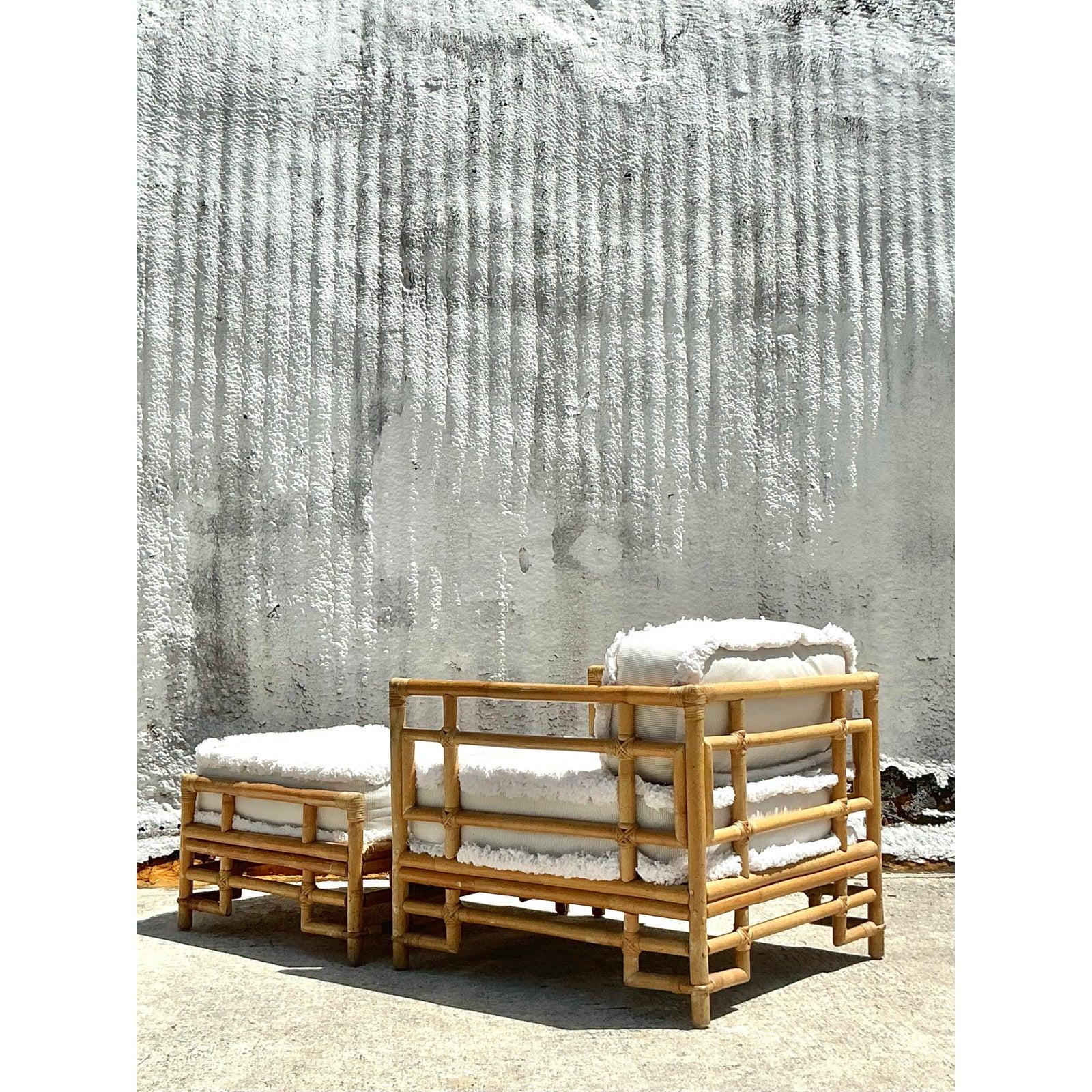 20th Century Vintage Coastal Ficks Reed Rattan Sectional With Caterpillar Fringe