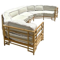 Vintage Coastal Ficks Reed Rattan Sectional With Caterpillar Fringe
