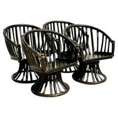 Retro Coastal Ficks Reed Rattan Swivel Chairs - Set of 4