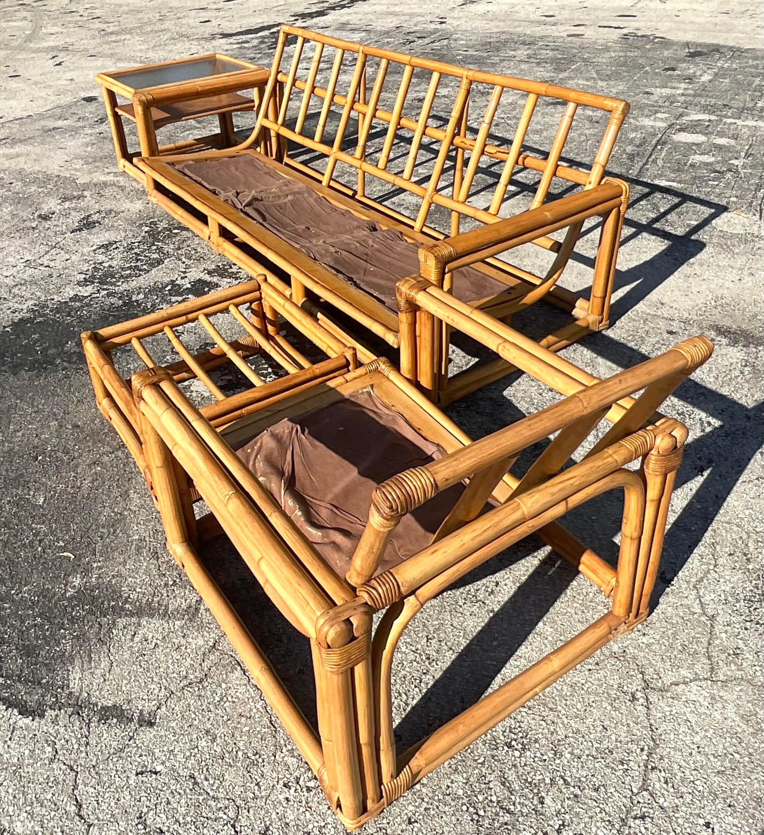 Vintage Coastal Ficks Reed Sofa In Good Condition In west palm beach, FL