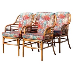 Vintage Coastal Ficks Reed Trellis Rattan Dining Chairs - Set of 4