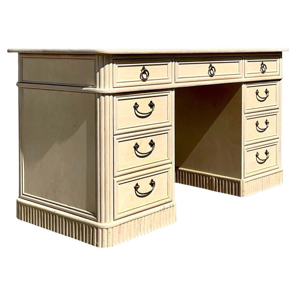 Vintage Coastal Pencil Reed Writing Desk For Sale at 1stDibs
