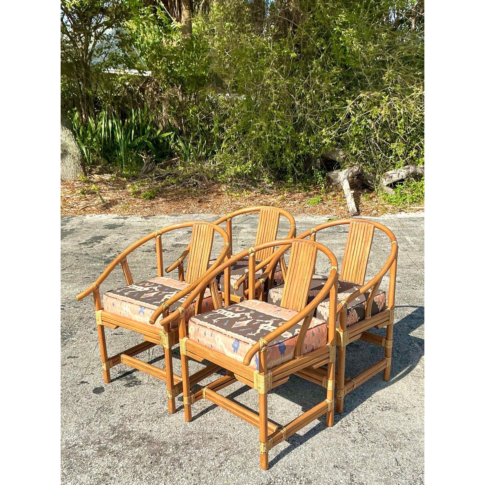 Philippine Vintage Coastal Ficks Reed Wishbone Dining Chairs - Set of 4