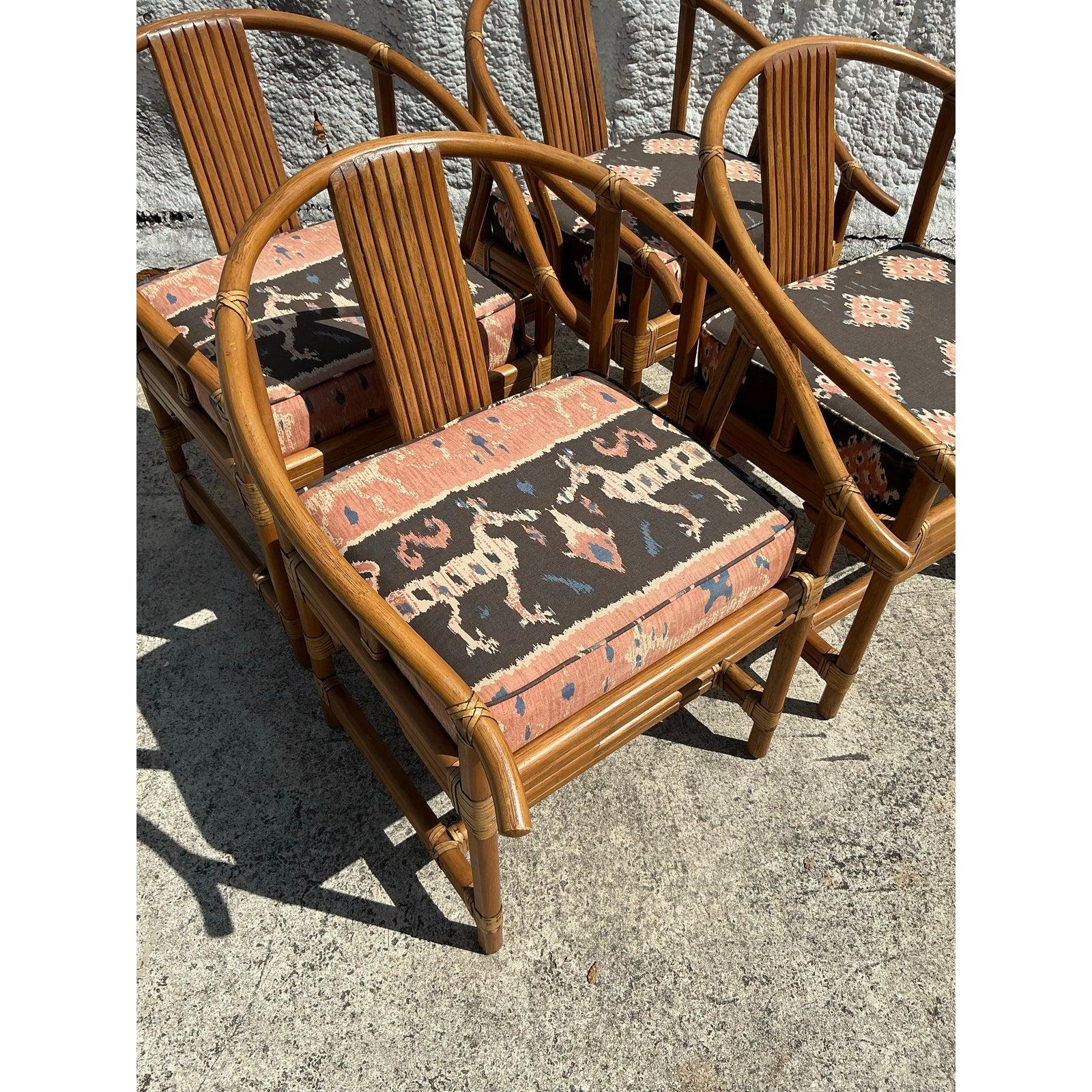 Vintage Coastal Ficks Reed Wishbone Dining Chairs - Set of 4 In Good Condition In West Palm Beach, FL