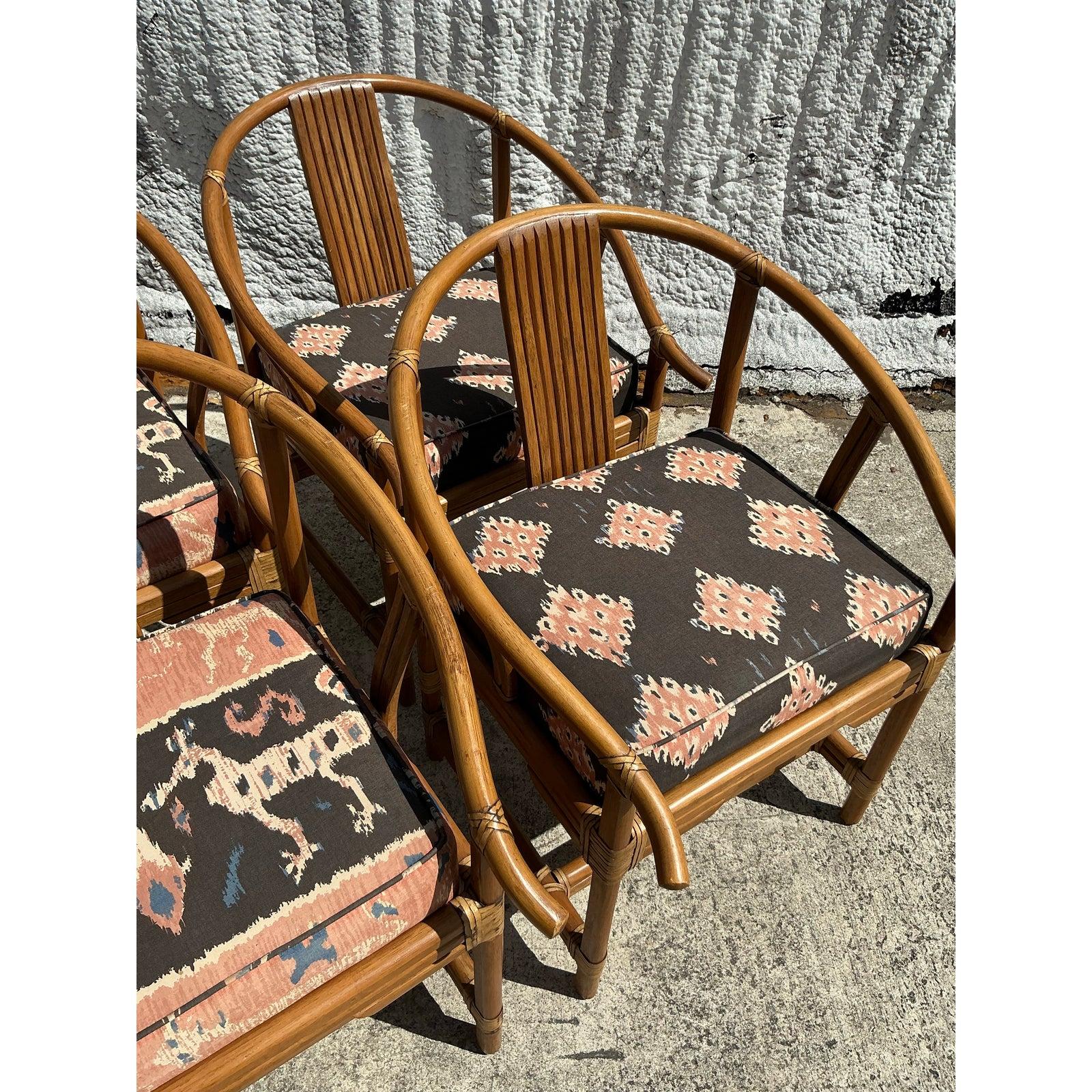 20th Century Vintage Coastal Ficks Reed Wishbone Dining Chairs - Set of 4