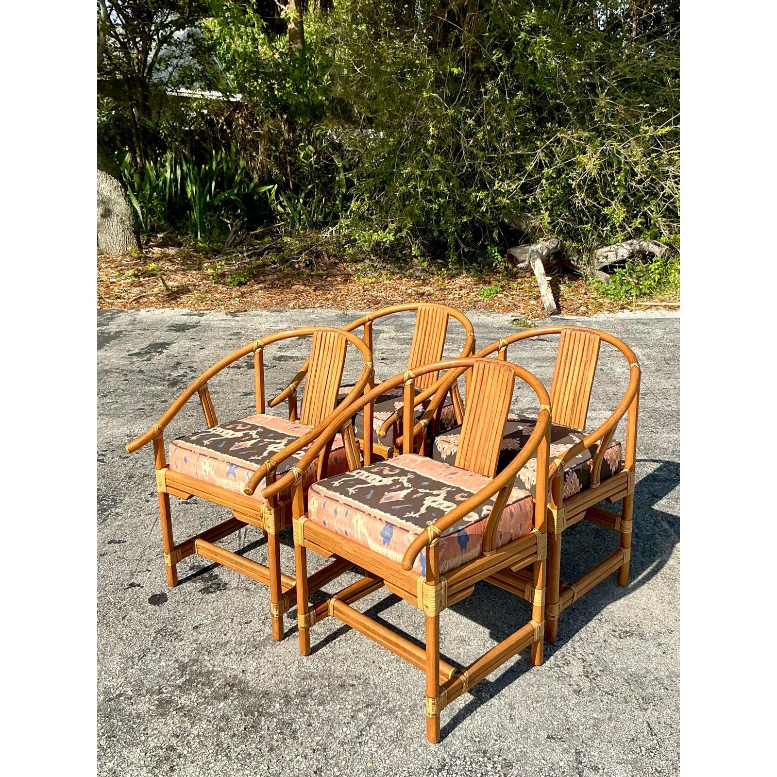 Vintage Coastal Ficks Reed Wishbone Dining Chairs - Set of 4 3