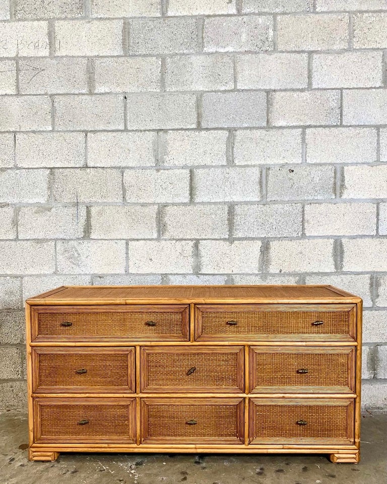 Vintage Coastal Ficks Reed Woven Rattan Dresser at 1stDibs | woven dresser