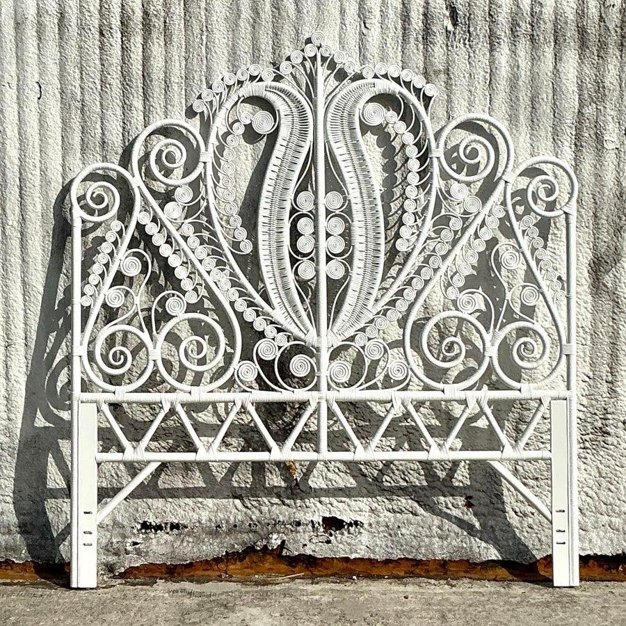 Vintage Coastal Fiddlehead Rattan Queen Headboard In Good Condition In west palm beach, FL