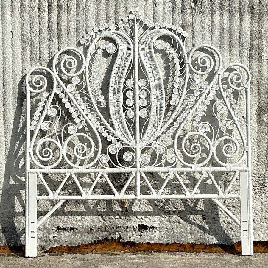 Vintage Coastal Fiddlehead Rattan Queen Headboard 1