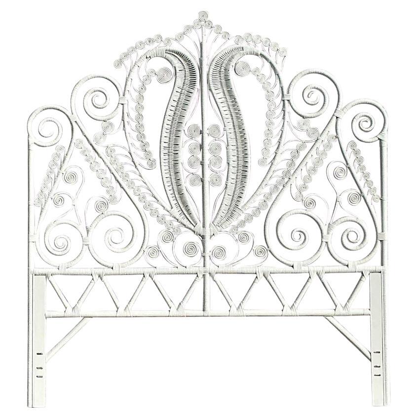 Vintage Coastal Fiddlehead Rattan Queen Headboard