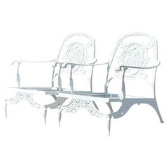 Vintage Coastal Floral Wrought Iron Lounge Chairs - a Pair