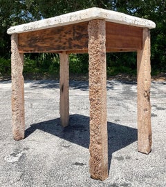 Vintage Coastal Florida Keys Petrified Wood Table With Coquina Stone Slab Top