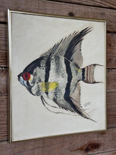 Vintage Coastal Folk Art Fish Painting - Freshwater Angelfish