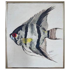 Vintage Coastal Folk Art Fish Painting - Freshwater Angelfish