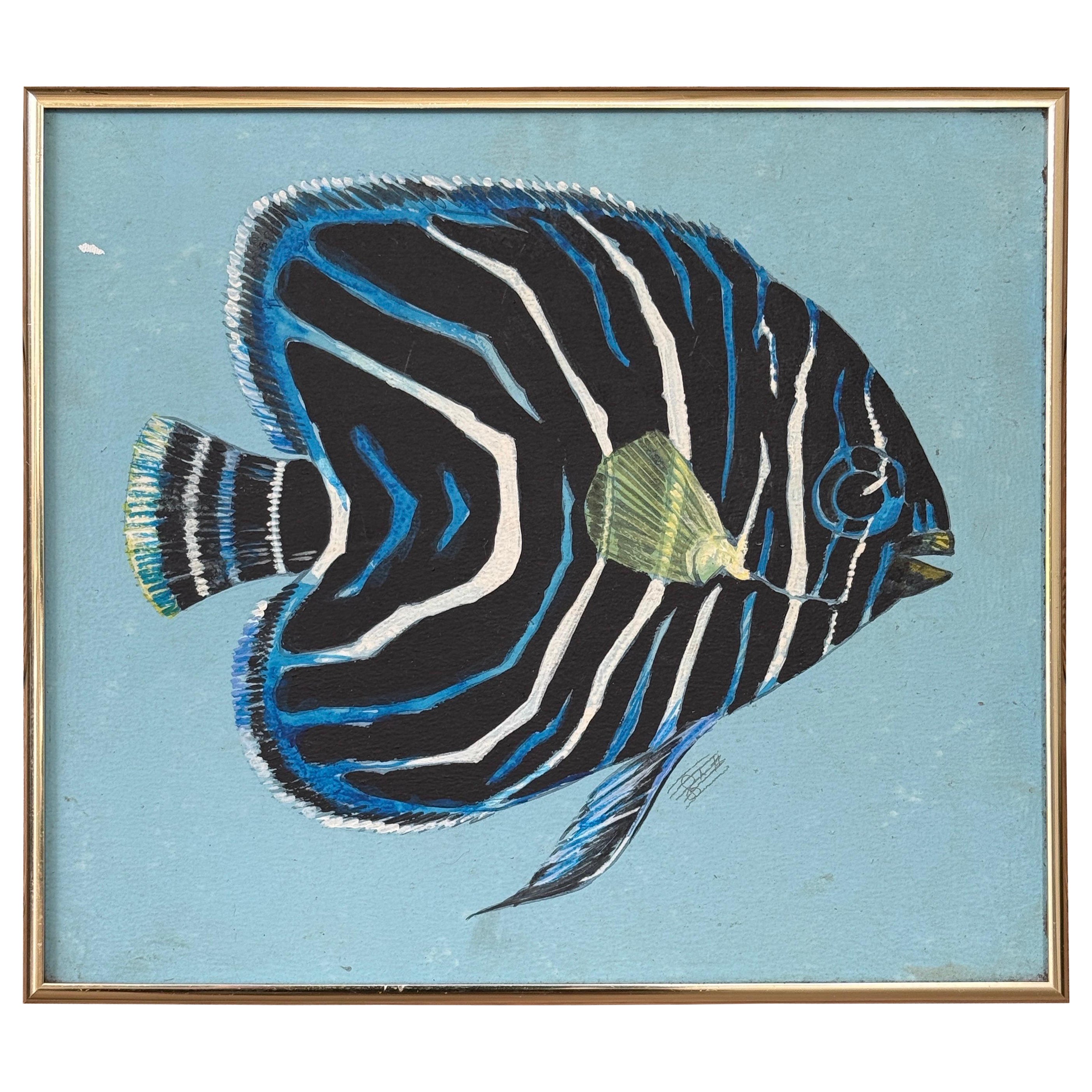Vintage Coastal Folk Art Fish Painting – Saltwater Angelfish