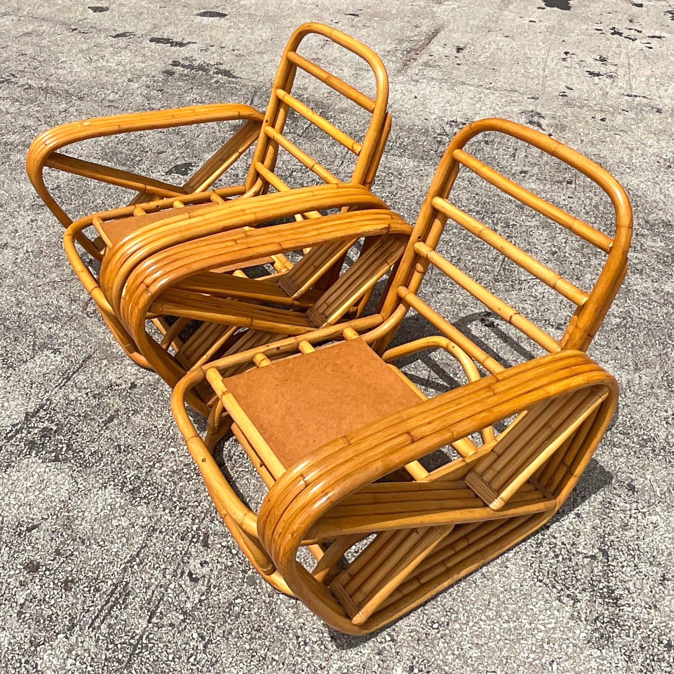Vintage Coastal Four Strand Bent Rattan Lounge Chairs After Frankl - a Pair For Sale 2