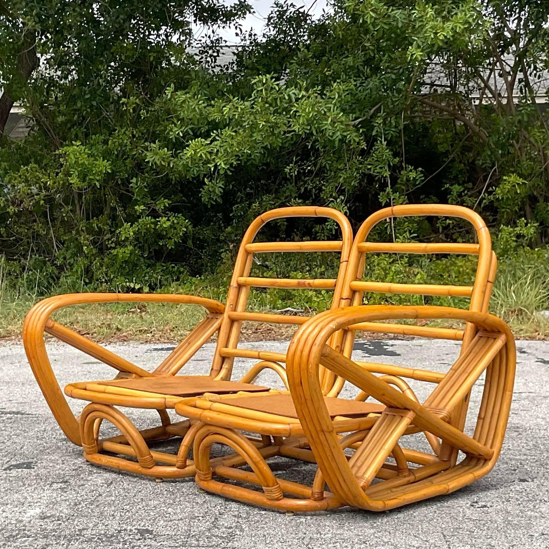 Philippin Loveseat Coastal à quatre brins en rotin courbé d'après Frankl en vente