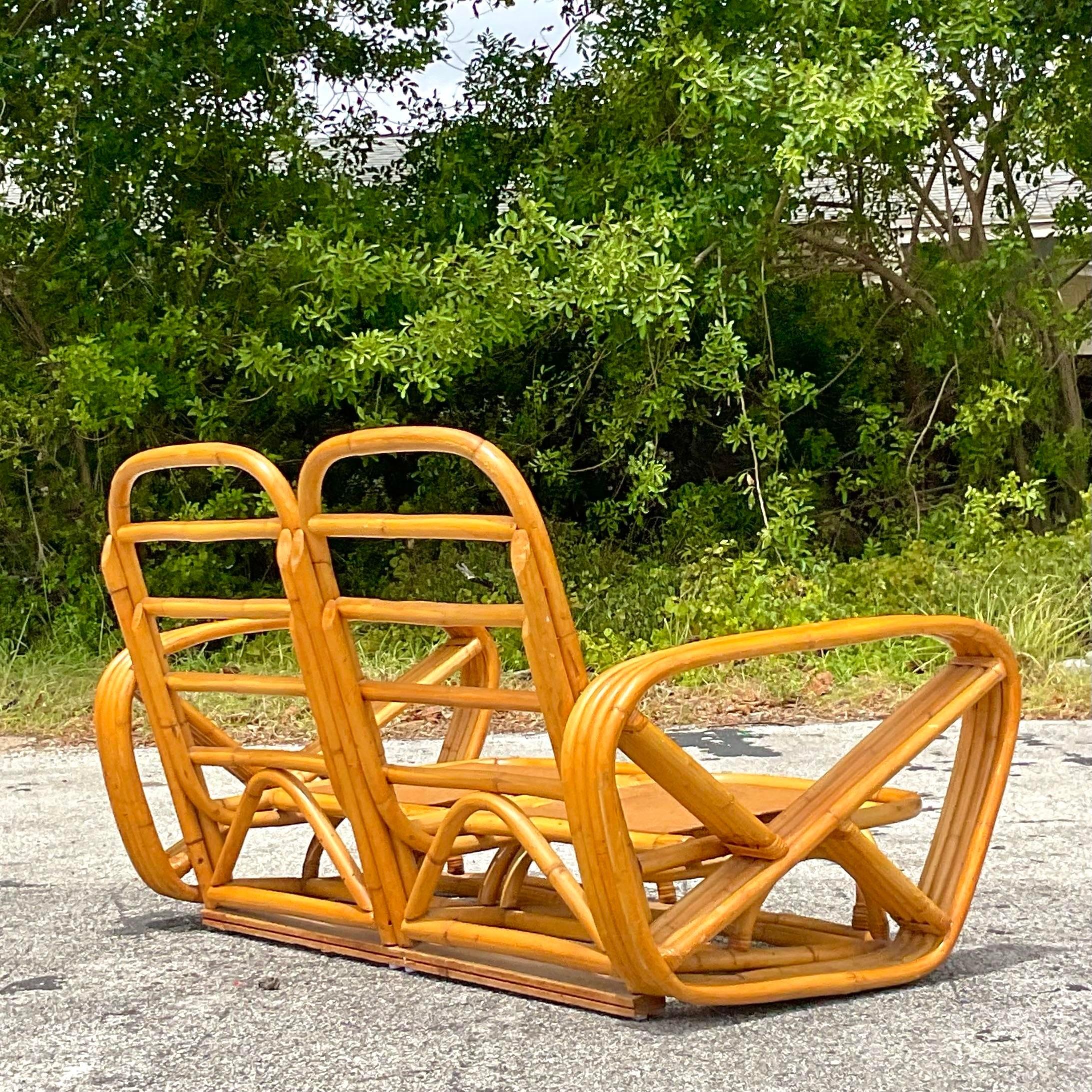 Loveseat Coastal à quatre brins en rotin courbé d'après Frankl en vente 1