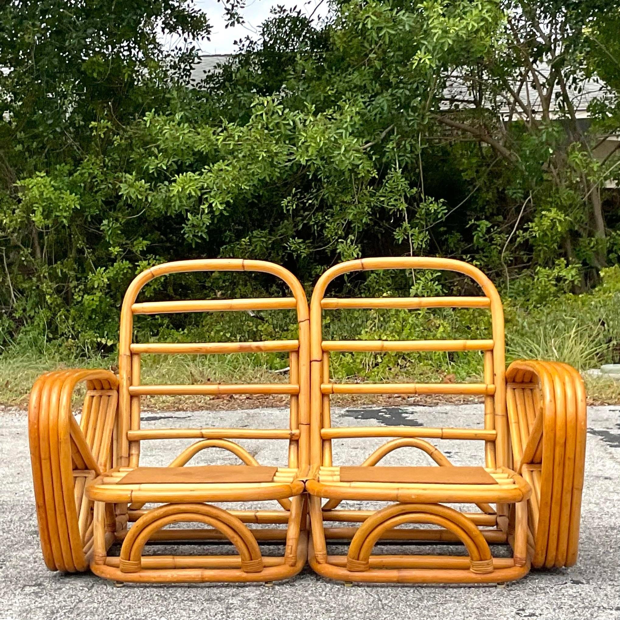 Loveseat Coastal à quatre brins en rotin courbé d'après Frankl en vente 2