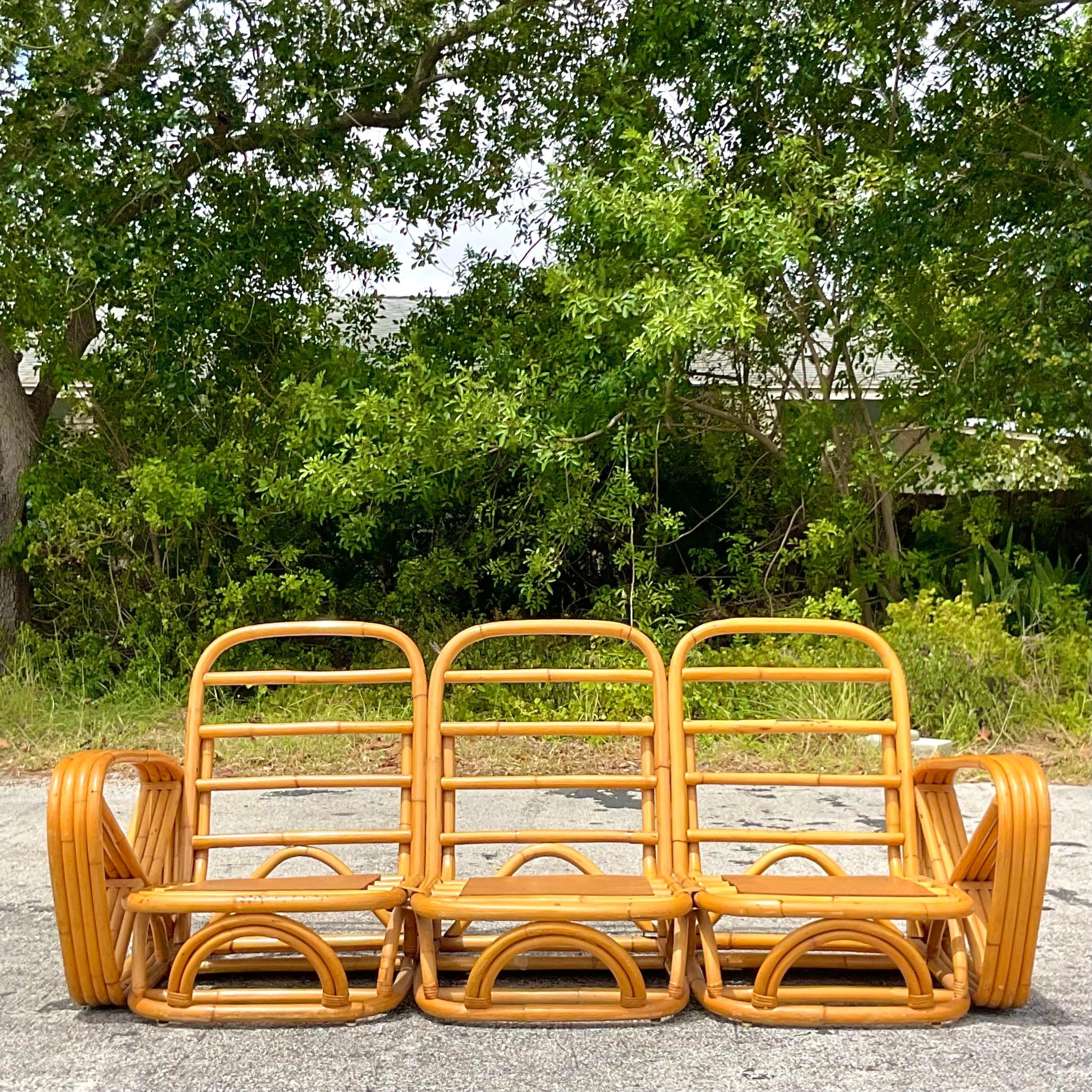 Vintage Coastal Four Strand Bent Rattan Sofa After Frankl For Sale 5