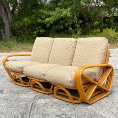 Vintage Coastal Four Strand Bent Rattan Sofa After Frankl
