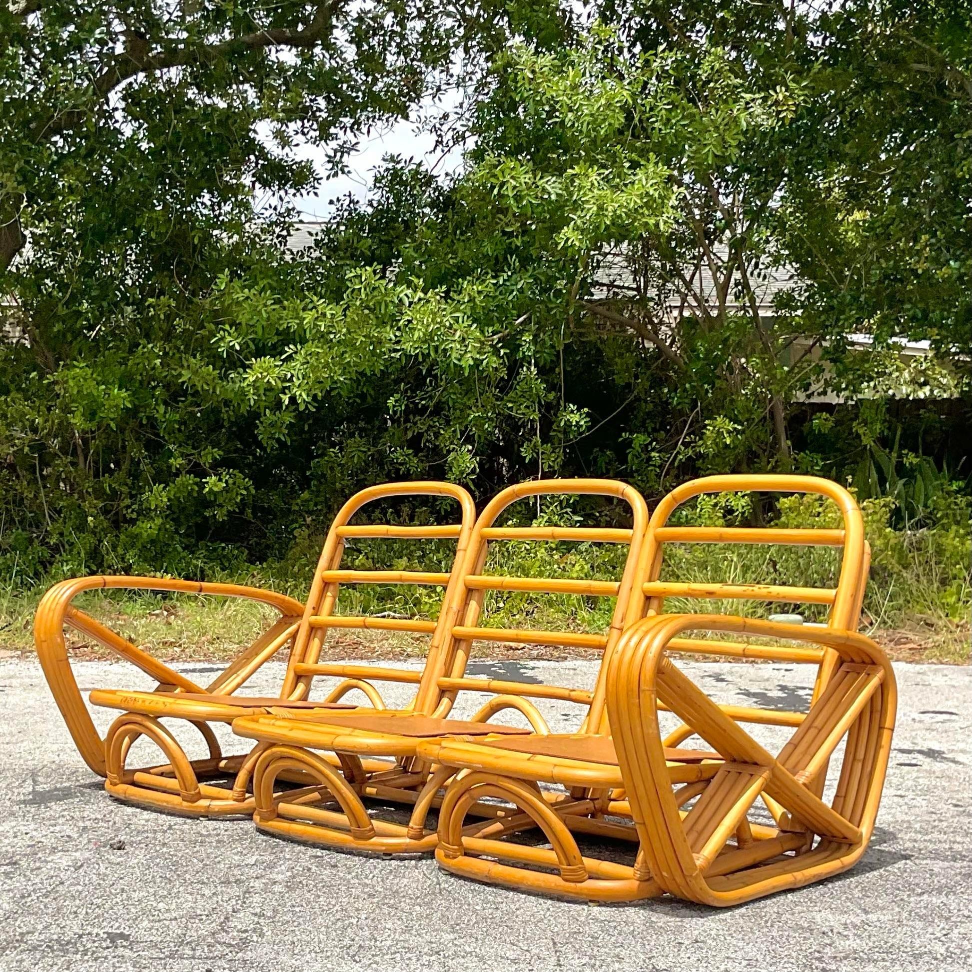 Sofa Coastal vintage en rotin plié à quatre brins d'après Frankl en vente 1
