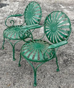 Vintage Coastal Francois Carre Sunburst Wrought Iron Chairs - Set of 6