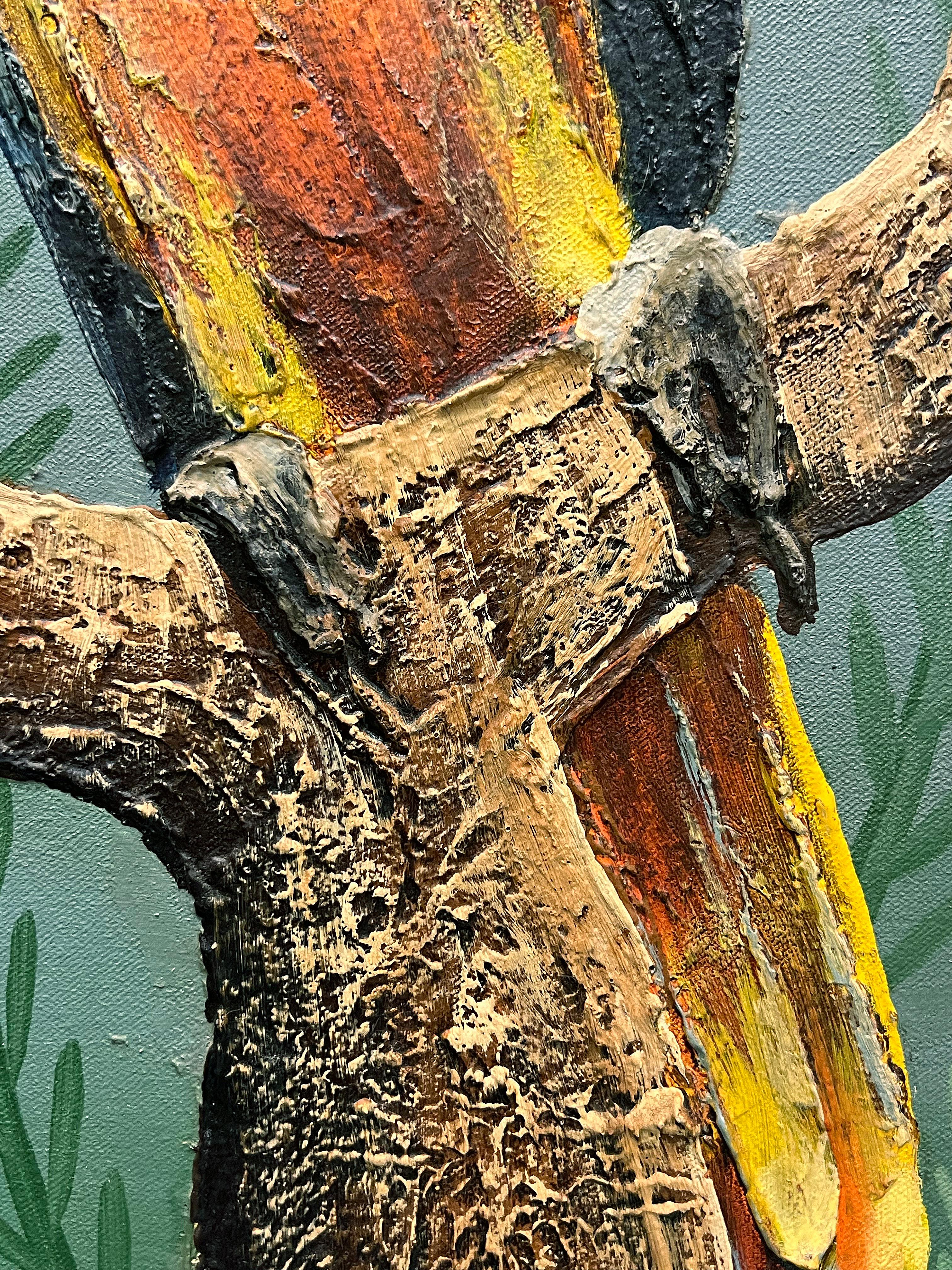 Tela Pittura a olio su tela d'epoca costiera Frank Walcutt Tropical Parrots in vendita