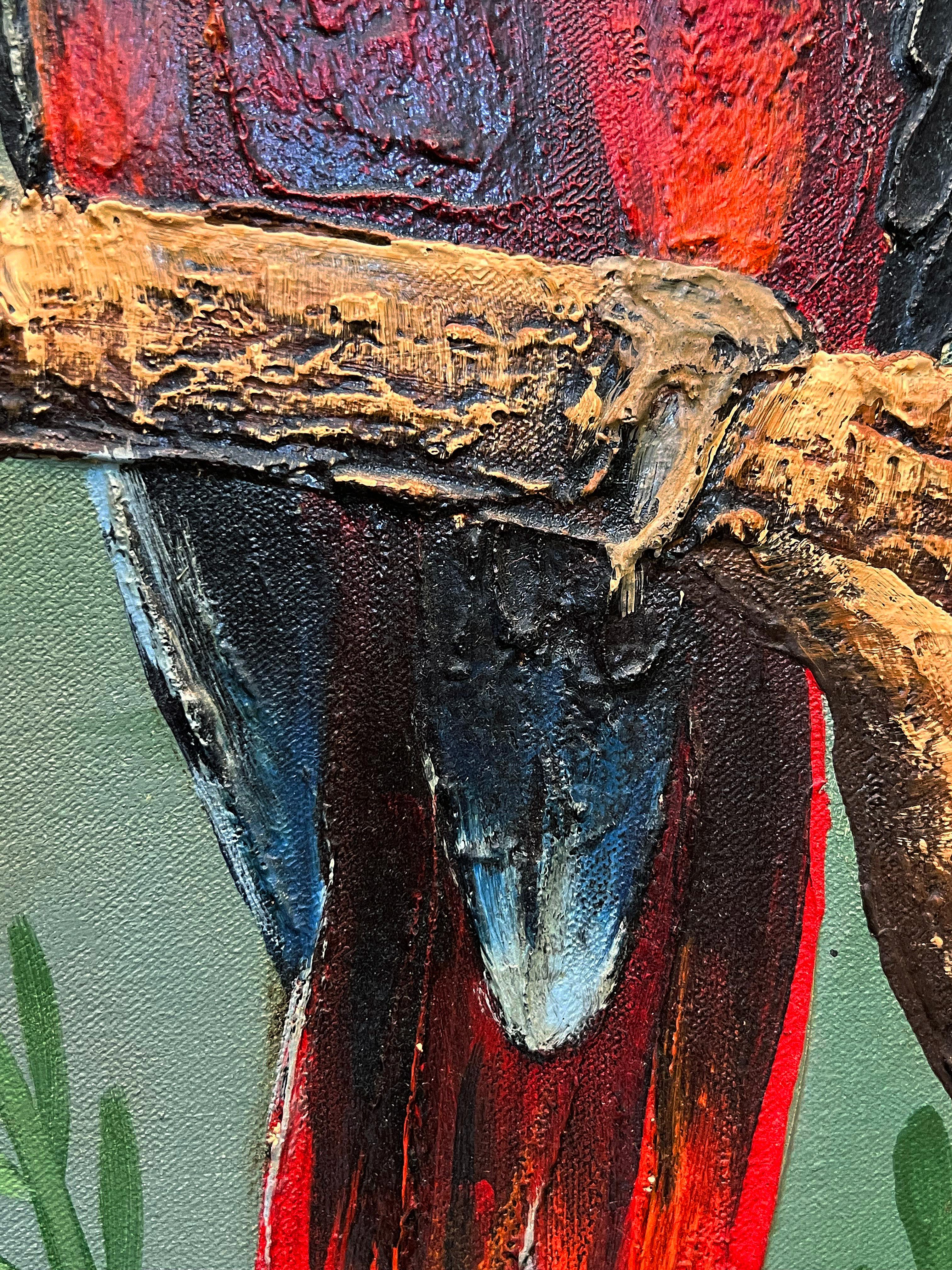 Pittura a olio su tela d'epoca costiera Frank Walcutt Tropical Parrots in vendita 1