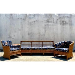 Vintage Coastal French Art Deco Pencil Reed Sofa