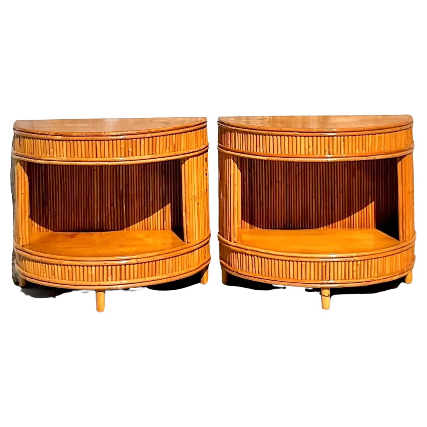 Vintage Coastal French Deco Pencil Reed Side Tables, a Pair at 1stDibs