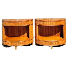 Vintage Coastal French Deco Pencil Reed Side Tables, a Pair
