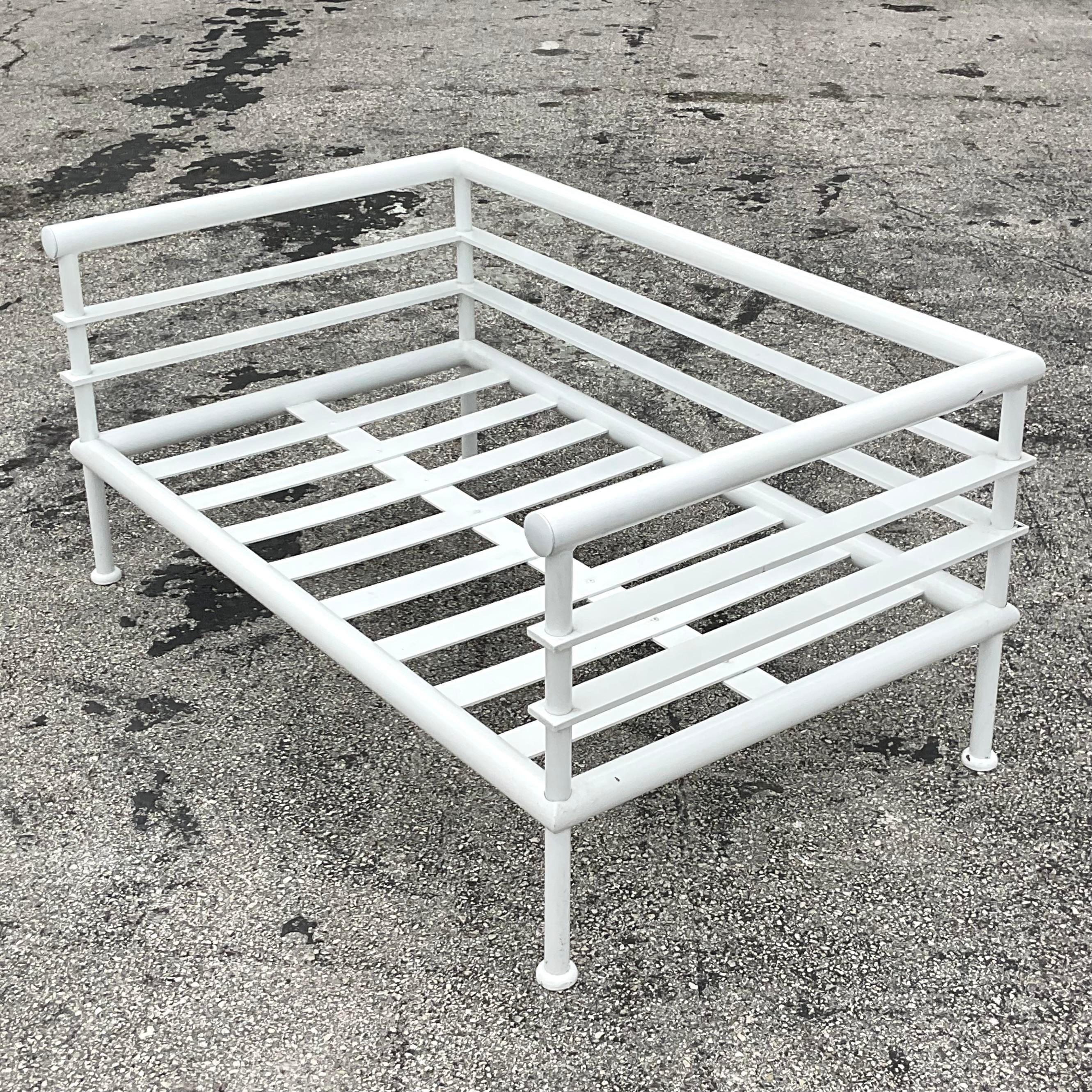Vintage Coastal French Hugonet Aluminum Outdoor Table & Seating, 4 Pieces For Sale 8
