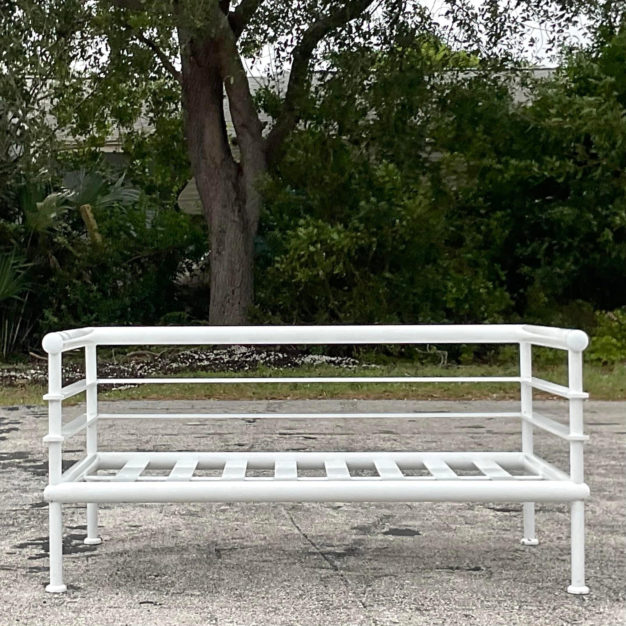 Vintage Coastal French Hugonet Aluminum Outdoor Table & Seating, 4 Pieces For Sale 5