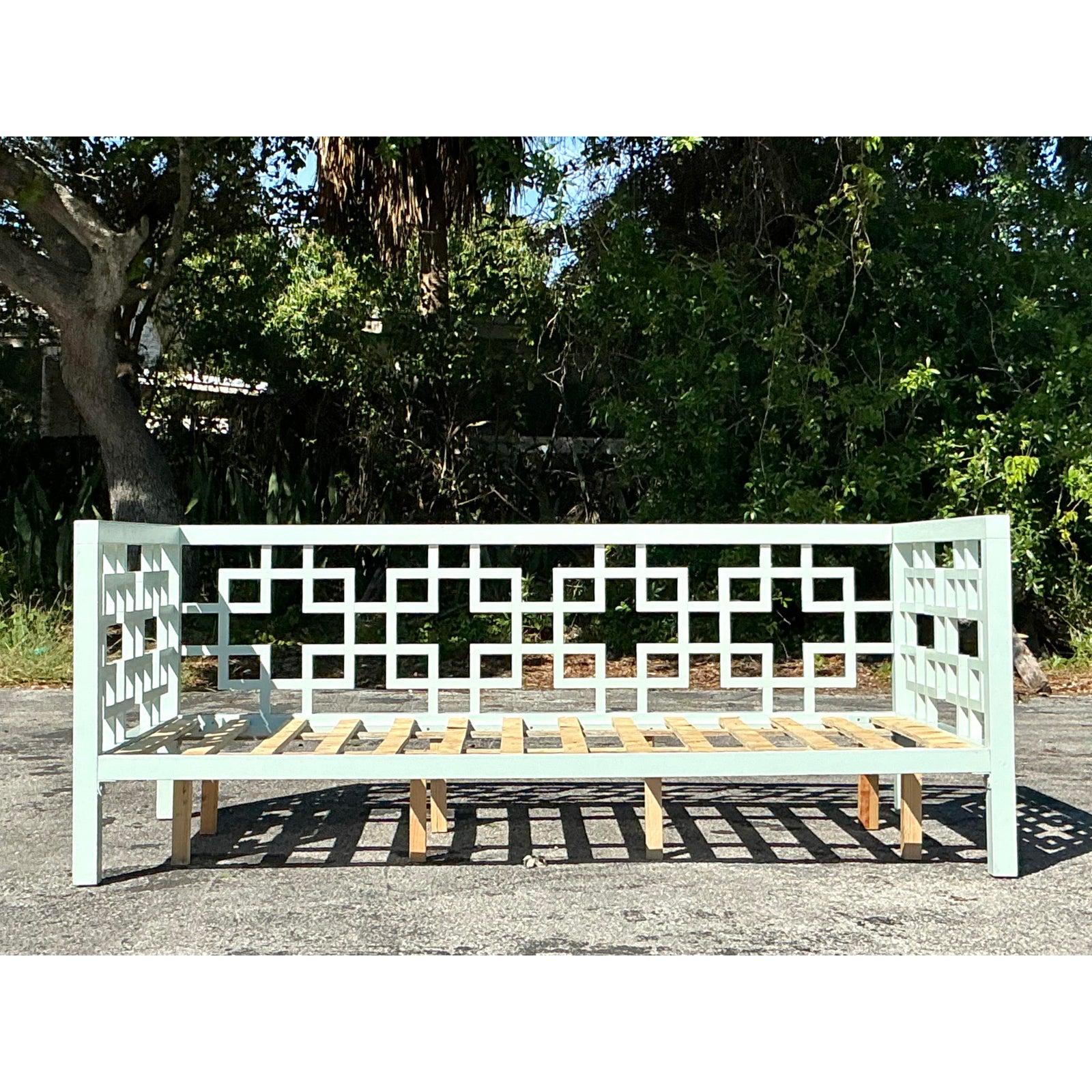 Wood Vintage Coastal Fretwork Daybed