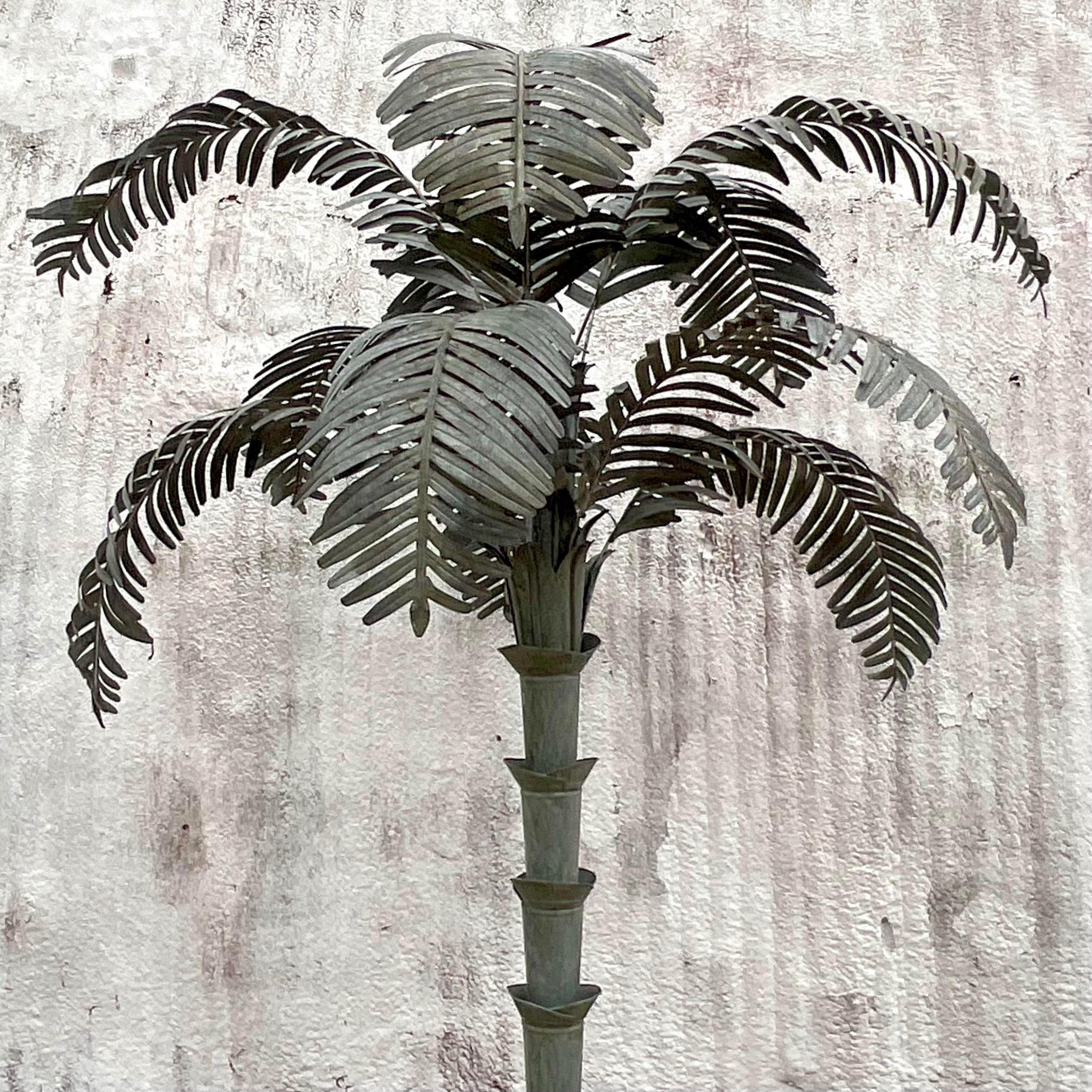 American Vintage Coastal Galvanized Tin Palm Tree For Sale