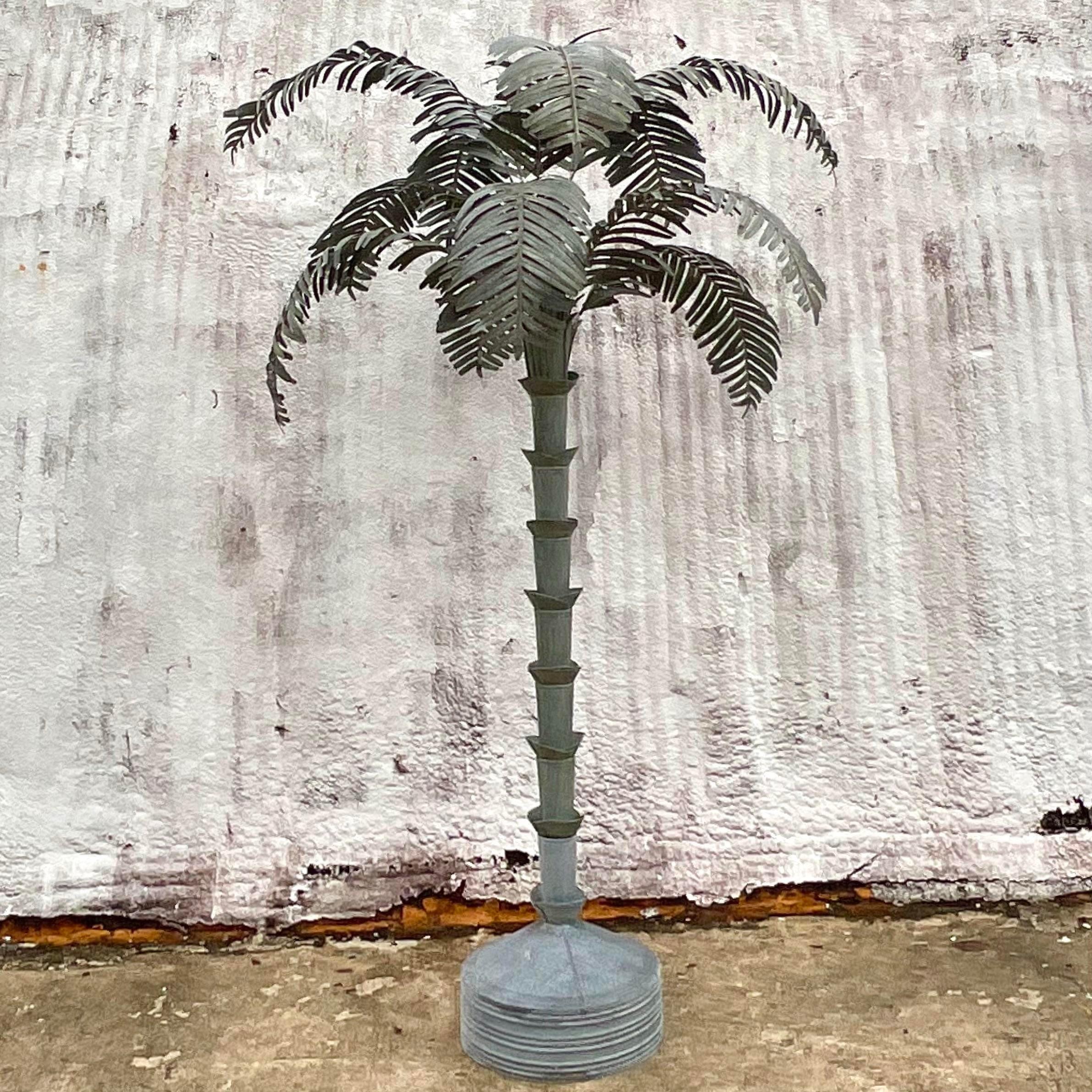 Metal Vintage Coastal Galvanized Tin Palm Tree For Sale