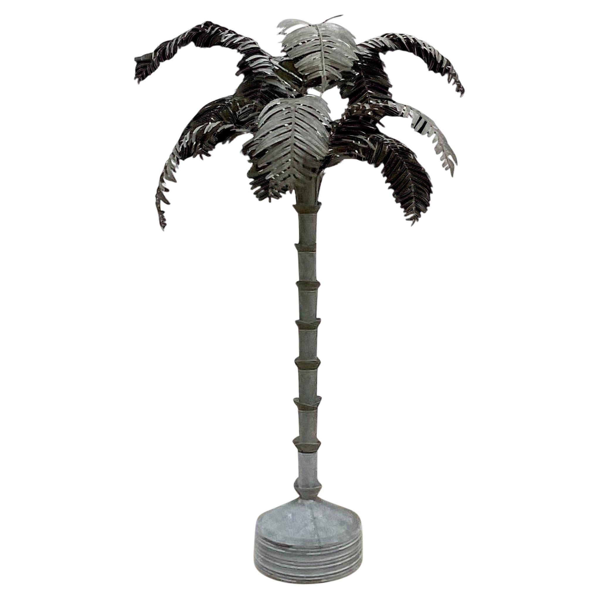 Vintage Coastal Galvanized Tin Palm Tree For Sale